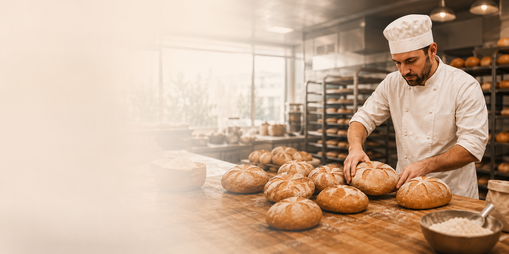 Baker working in a bakery production area